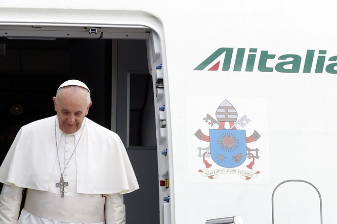 Pope Francis has arrived in Budapest