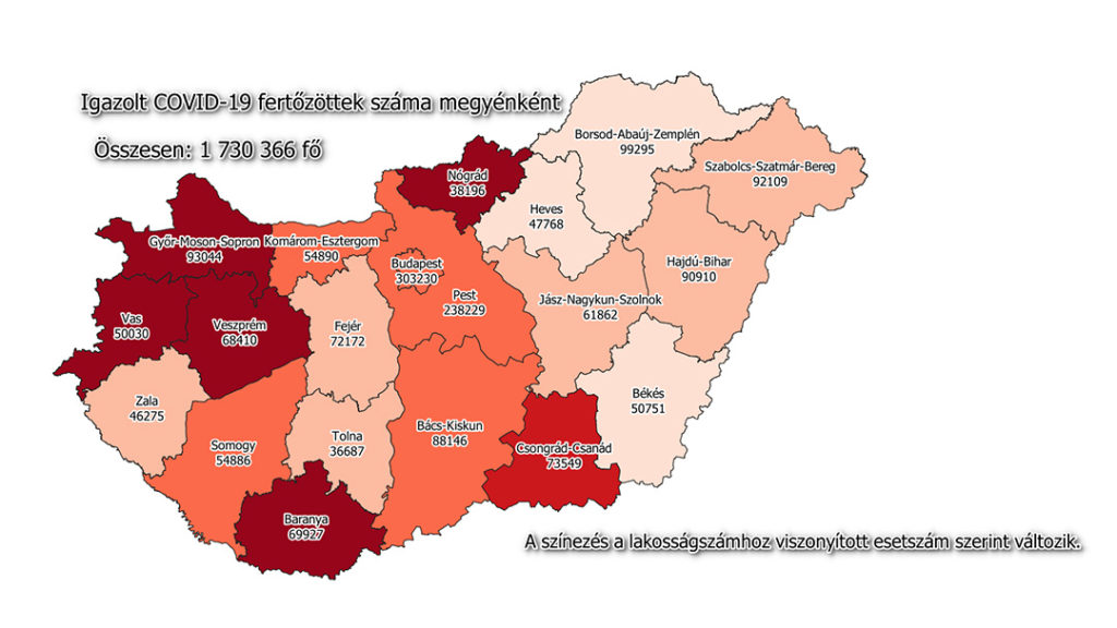 Covid térkép megyei 2022 02 16