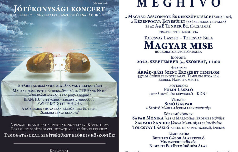 Meghívó: „Magyar mise” jótékonysági koncert Erdélyben