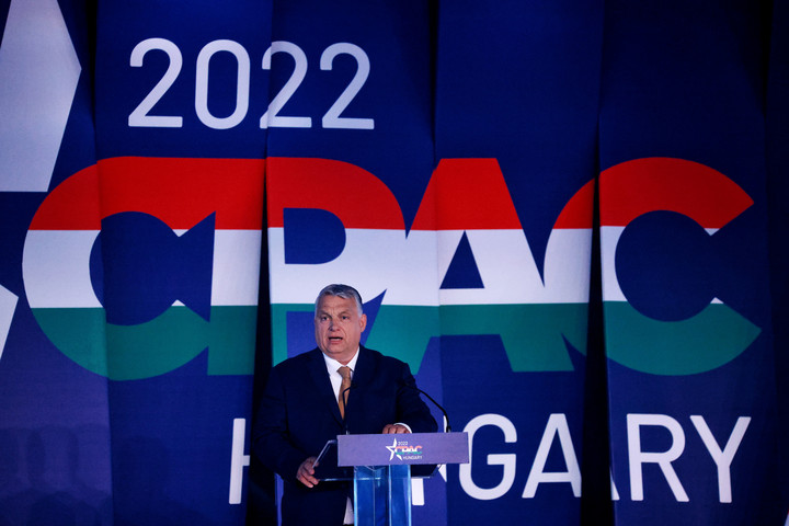 Viktor Orbán gives an opening speech at CPAC in the United States
