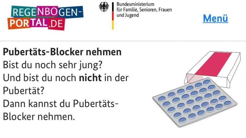 Il sito web del governo tedesco ha raccomandato un bloccante della pubertà