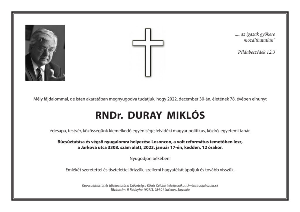 Necrologio di Miklós Duray1
