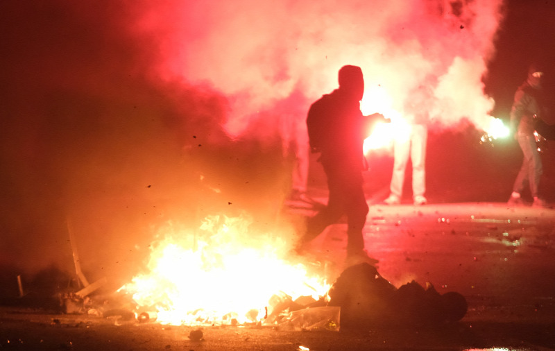 Riots in Leipzig, fire