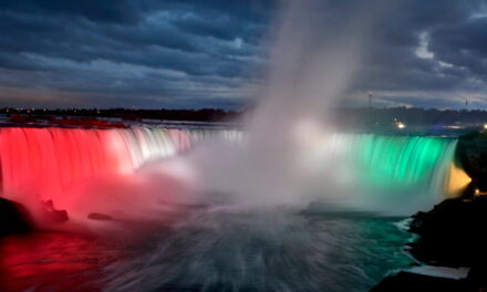 Wodospad Niagara również został udekorowany w węgierskie barwy narodowe