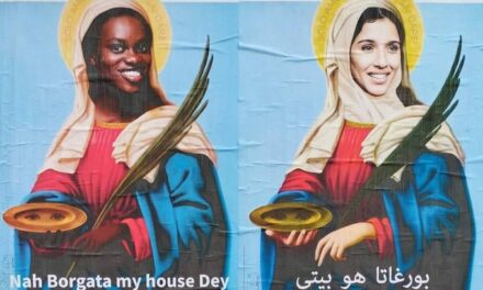Scandal: Posters depicting St. Luke as a colored refugee appeared in Sicily