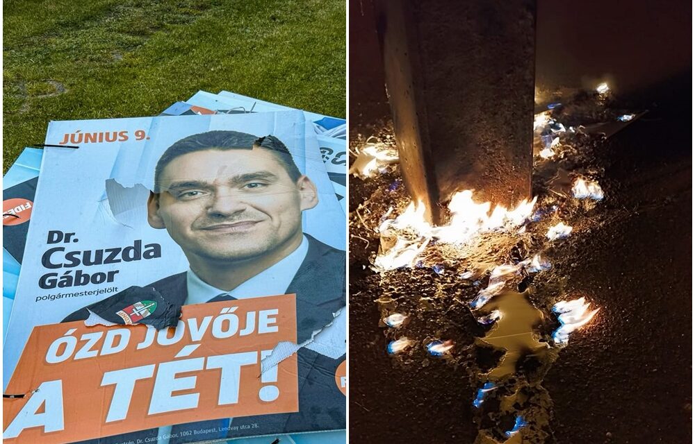 Hatred reached a new level: someone set Fidesz posters on fire