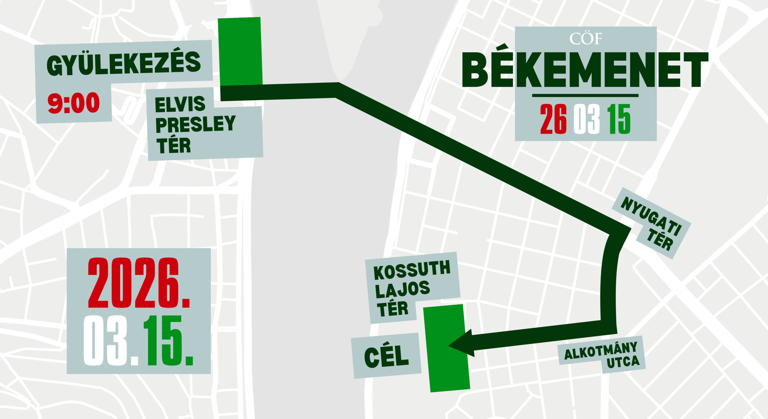 Békemenet térkép március 15